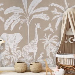 Fototapet Monochrome Jungle - Brown, Kikki Belle