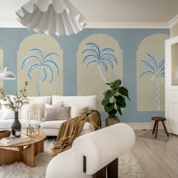 Fototapet, Palm Arches, Blue, Rebel Walls