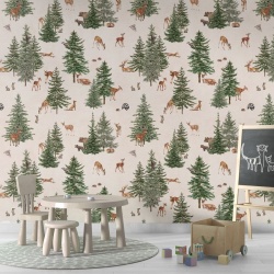 Fototapet Pine Forest - White, Kikki Belle