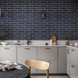 Fototapet, Wall of Tiles, Dark Blue, Rebel Walls
