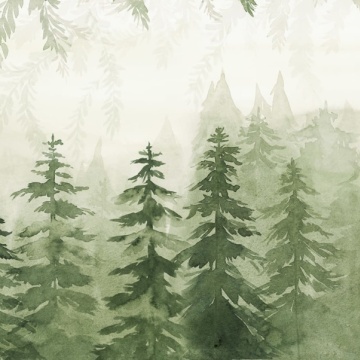 Fototapet, Watercolor Forest, Green, Rebel Walls - Img 2
