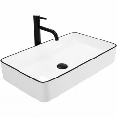 Lavoar pe blat Rea Denis dreptunghiular finisaj alb - negru 62 cm - Img 1