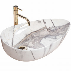 Lavoar pe blat Rea Greta Thunder asimetric finisaj alb piatra lucios 65 cm - Img 1