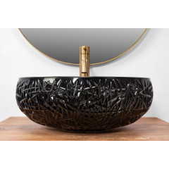 Lavoar pe blat Rea Ice rotund finisaj negru lucios 42 cm - Img 9