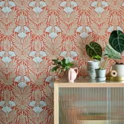Tapet, Floral Fanfare, Coral, 1838 Wallcoverings, 5.3mp / rola
