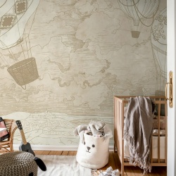 Fototapet, Balloon Travelers, Beige, Rebel Walls