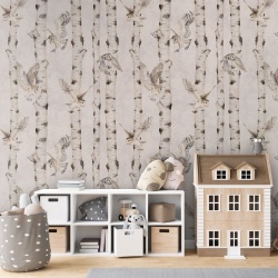 Fototapet Birch and Owls - White, Kikki Belle - Img 4