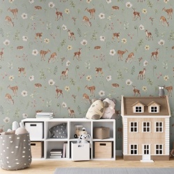 Fototapet Dancing Deer - Green, Kikki Belle
