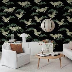 Fototapet, Flying Cranes, Black, Rebel Walls