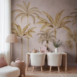 Fototapet, Golden Palms, Pink, Rebel Walls - Img 3