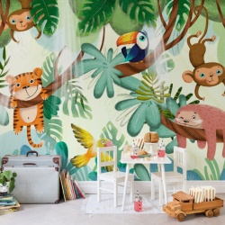 Fototapet, Jungle Buddies, Green, Rebel Walls - Img 3