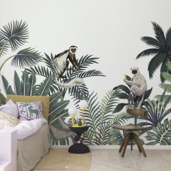 Fototapet, Jungle Monkeys, White, Rebel Walls