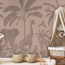 Fototapet Monochrome Jungle - Pink Vintage, Kikki Belle