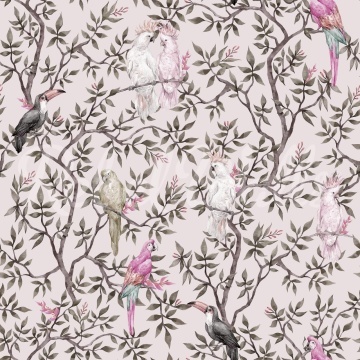 Fototapet, Parrot Shrubbery, Pink, Rebel Walls - Img 2