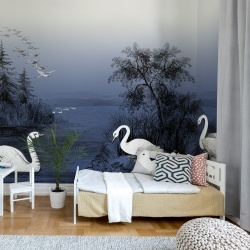 Fototapet, Swan Lake, Nightfall, Rebel Walls