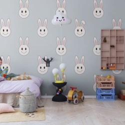Fototapet, Year of the Rabbit Smiley, Light Blue, Rebel Walls