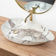 Lavoar pe blat Rea Greta Thunder asimetric finisaj alb piatra lucios 65 cm - Img 4