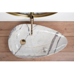 Lavoar pe blat Rea Greta Thunder asimetric finisaj alb piatra lucios 65 cm - Img 9