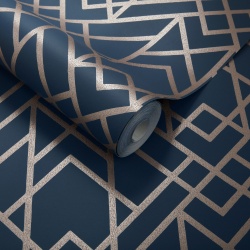 Tapet, Metro, Midnight Blue Luxury Geometric, 1838 Wallcoverings, 5.3mp / rola - Img 2