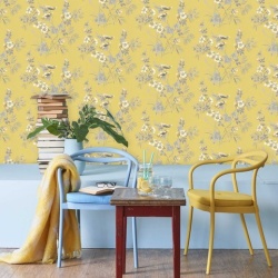 Tapet, Rosemore, Yellow Luxury Bird, 1838 Wallcoverings, 5.3mp / rola