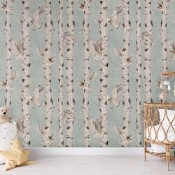 Fototapet Birch and Owls - Blue, Kikki Belle - Img 4