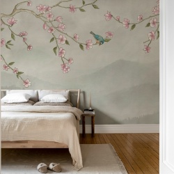 Fototapet, Bird in Tree, Beige, Rebel Walls