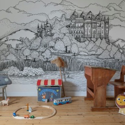 Fototapet, Castle by the Lake, Black & White, Rebel Walls