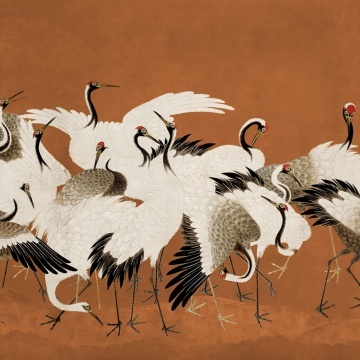 Fototapet, Dancing Cranes, Orange, Rebel Walls - Img 2