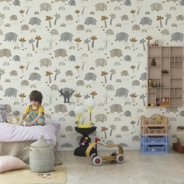 Fototapet, Elephant Savanna, Beige, Rebel Walls - Img 3