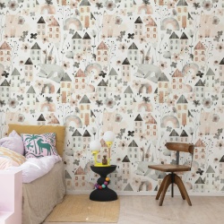Fototapet, Fox Village, Pink, Rebel Walls