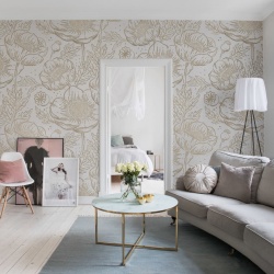 Fototapet, Golden Poppy, White, Rebel Walls