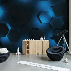 Fototapet, Hexagon, Blue, Rebel Walls