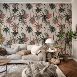 Fototapet, Lemur Palms, Burgundy, Rebel Walls