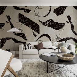 Fototapet, Lined Faces, Beige, Rebel Walls