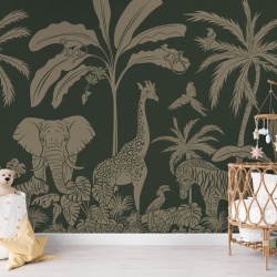 Fototapet Monochrome Jungle - Green Vintage, Kikki Belle