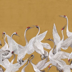 Fototapet, Soaring Cranes, Yellow, Rebel Walls - Img 2