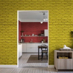 Fototapet, Wall of Bricks, Yellow, Rebel Walls