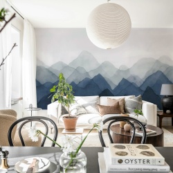 Fototapet, Watercolor Mountain, Blue, Rebel Walls