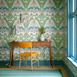 Tapet, Peacock Topiary, Fern Green, 1838 Wallcoverings, 5.3mp / rola