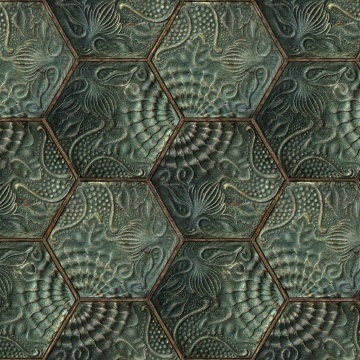 Tapet personalizabil Hexagon Tiles, Emerald, Rebel Walls, 5 mp / rola - Img 2