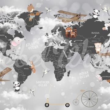 Fototapet, Animal World Map, Gray, Rebel Walls - Img 2