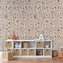 Fototapet Birch and Owls - Beige, Kikki Belle - Img 4