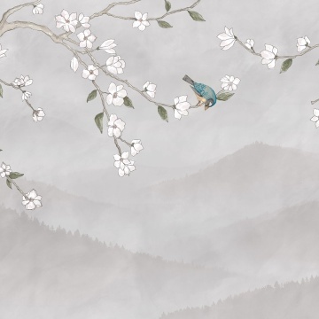 Fototapet, Bird in Tree, White, Rebel Walls - Img 2