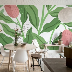 Fototapet, Cool Flora, White & Pink, Rebel Walls