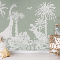 Fototapet Monochrome Dino - Green, Kikki Belle