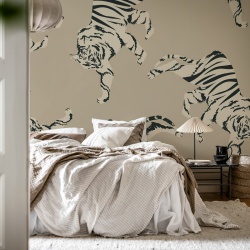 Fototapet, Quirky Tigers, Beige, Rebel Walls