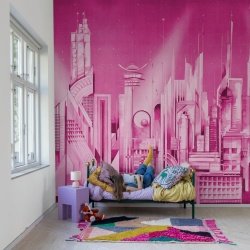 Fototapet, Sci-Fi Town, Pink, Rebel Walls
