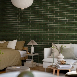 Fototapet, Wall of Tiles, Dark Green, Rebel Walls