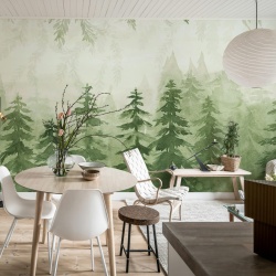 Fototapet, Watercolor Forest, Green, Rebel Walls