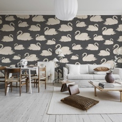 Fototapet, Whooper Swan, Black, Rebel Walls